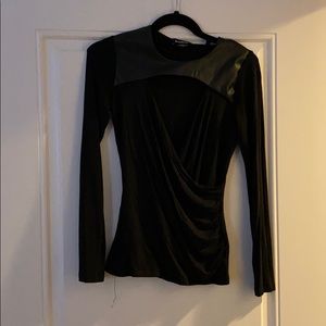 Black sexy shirt with leather cutout front